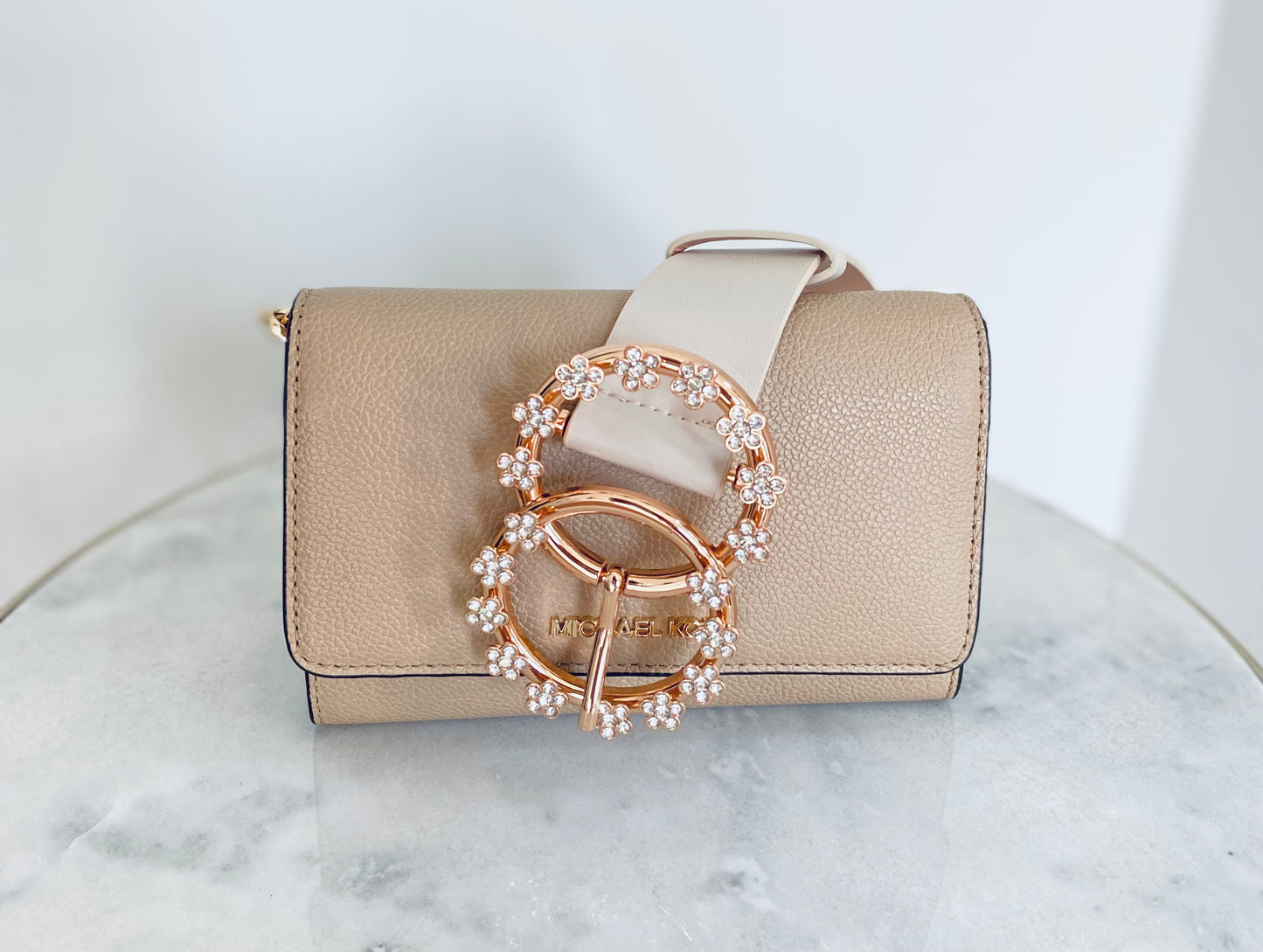 Floral Rhinestone Belt-Beige