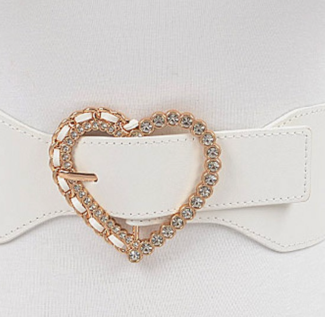 Heart Buckle Belt-White