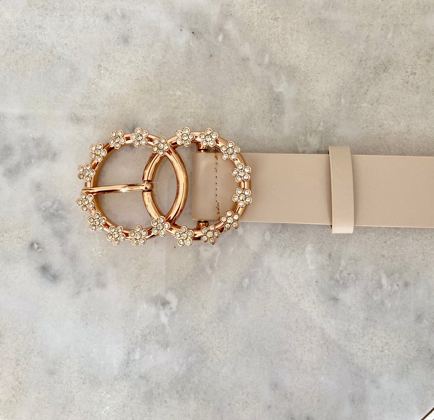 Floral Rhinestone Belt-Beige