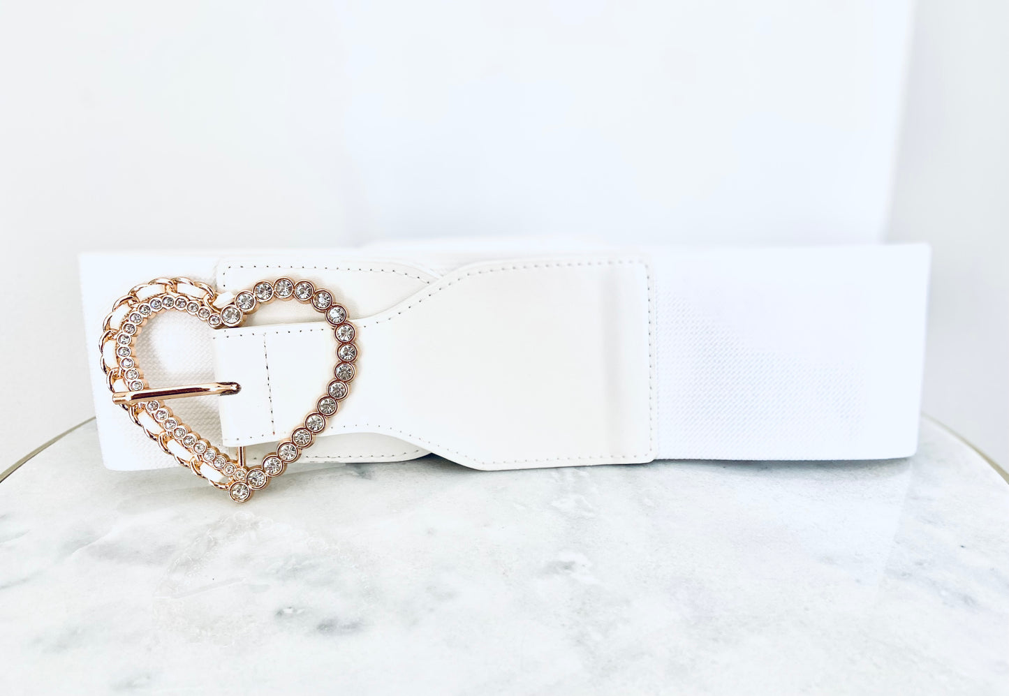 Heart Buckle Belt-White