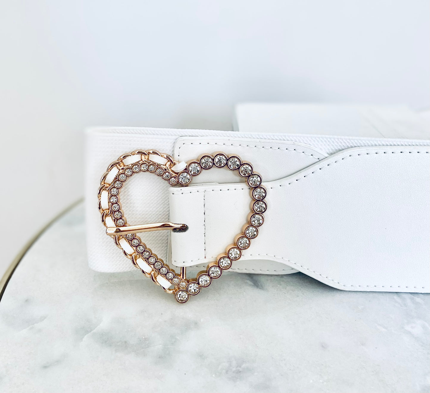 Heart Buckle Belt-White